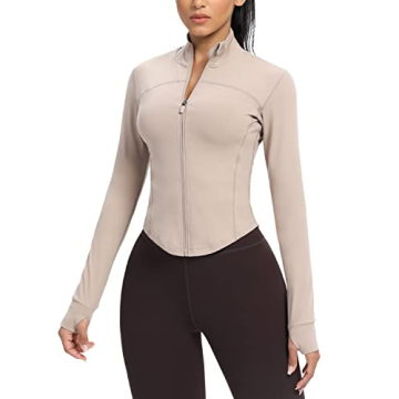AVGO Women's Cropped Running Workout Jacket Zip Slim Fit Athletic Tops with Thumb Holes
