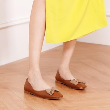 C.Paravano Women's Flats | Square Toe Shoes for Women | Womens Leather Shoes | Flats for Women Dressy | Brown Flats Shoes | Slip On Ballet Flats (Size 9.5,Brown)