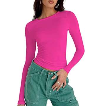 Hafailia Fitted Basic Long Sleeve Shirt Women - Skim Dupes Casual Y2K Long Sleeve Tops Crewneck Slim...