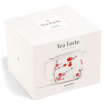 Tea Forte Fiore Sakura Cherry Blossom Ceramic Teapot with Removable Stainless Steel Infuser Basket a...