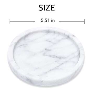 Natural Marble Round Vanity Tray for Bathroom - Small Ring Dish Jewelry Tray for Women-Marble Trinke...