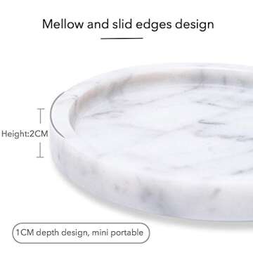 Natural Marble Round Vanity Tray for Bathroom - Small Ring Dish Jewelry Tray for Women-Marble Trinket Dish for Key Earring Nightstand - Jewelry Plate Room Decor (14CM/ 5.5")