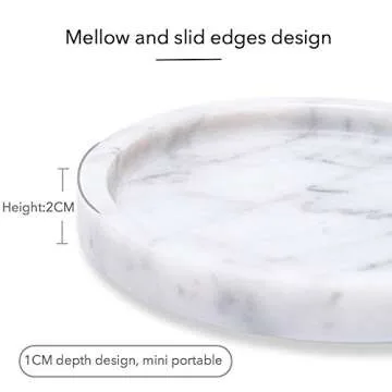 Natural Marble Round Vanity Tray for Bathroom - Small Ring Dish Jewelry Tray for Women-Marble Trinket Dish for Key Earring Nightstand - Jewelry Plate Room Decor (14CM/ 5.5")
