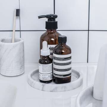 Natural Marble Round Vanity Tray for Bathroom - Small Ring Dish Jewelry Tray for Women-Marble Trinket Dish for Key Earring Nightstand - Jewelry Plate Room Decor (14CM/ 5.5")