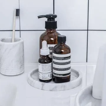 Natural Marble Round Vanity Tray for Bathroom - Small Ring Dish Jewelry Tray for Women-Marble Trinket Dish for Key Earring Nightstand - Jewelry Plate Room Decor (14CM/ 5.5")