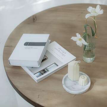 Natural Marble Round Vanity Tray for Bathroom - Small Ring Dish Jewelry Tray for Women-Marble Trinket Dish for Key Earring Nightstand - Jewelry Plate Room Decor (14CM/ 5.5")