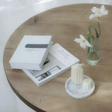 Natural Marble Round Vanity Tray for Bathroom - Small Ring Dish Jewelry Tray for Women-Marble Trinket Dish for Key Earring Nightstand - Jewelry Plate Room Decor (14CM/ 5.5")