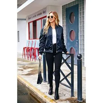 ACEVOG Women Casual Bomber Jacket Zip Up Fashion Oversized Jackets Coat, Navy Blue, Medium