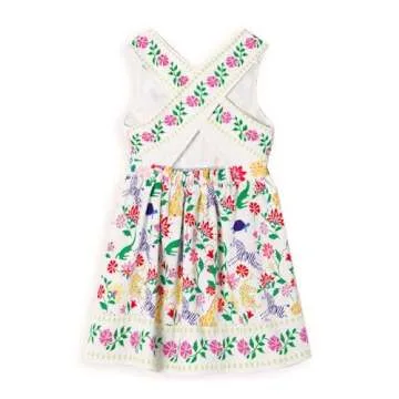 MINITAYLOR Toddler Girls Dresses Casual Back School Sleeveless Cross Straps Cutout Lined Elastic Waist Pattern Applique