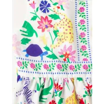 MINITAYLOR Toddler Girls Dresses Casual Back School Sleeveless Cross Straps Cutout Lined Elastic Waist Pattern Applique
