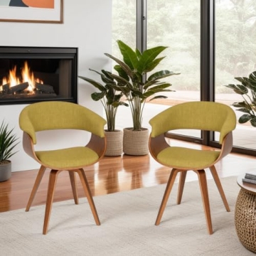 Armen Living Summer Chair in Green Fabric and Walnut Finish