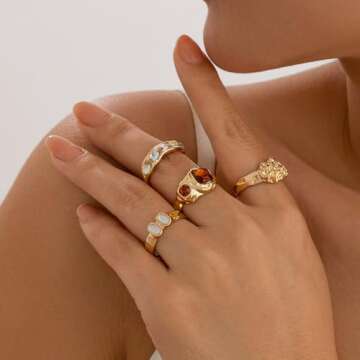 Sora Tuki Chunky Gold Rings Set - 4pcs Gold Stackable Jewelry for Women