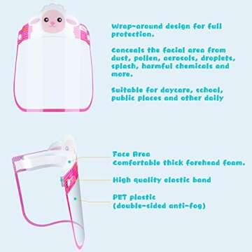 10PCS Kids' PET Reusable Clear Protective Safety Face Shields Assorted Designs for Boys & Girls, Lig...