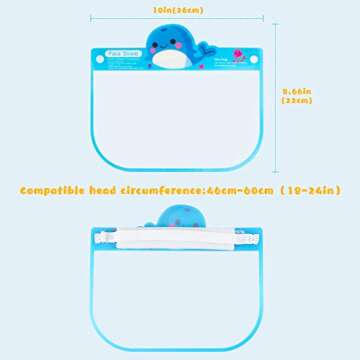 10PCS Kids' PET Reusable Clear Protective Safety Face Shields Assorted Designs for Boys & Girls, Lightweight High Transparency Wrap-Around Splash Cover Anti-Fog Visor Comfortable Fit Elastic Headband