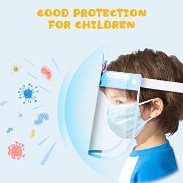 10PCS Kids' PET Reusable Clear Protective Safety Face Shields Assorted Designs for Boys & Girls, Lightweight High Transparency Wrap-Around Splash Cover Anti-Fog Visor Comfortable Fit Elastic Headband