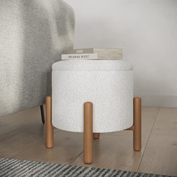 Lavish Home Round Sherpa Ottoman with Ample Storage