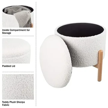 Stylish Round Sherpa Ottoman with Storage and Style