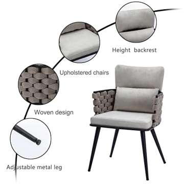 BFZ Mid-Century Modern Dining Chairs Set of 2, Handmade Woven Kitchen Chairs, Upholstered Velvet Dining Chairs with Metal Legs for Kitchen, Dining Room, Living Room