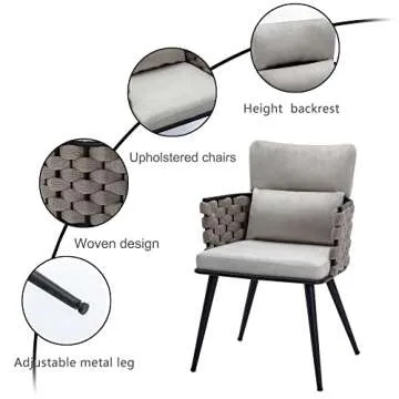 BFZ Mid-Century Modern Dining Chairs Set of 2, Handmade Woven Kitchen Chairs, Upholstered Velvet Dining Chairs with Metal Legs for Kitchen, Dining Room, Living Room