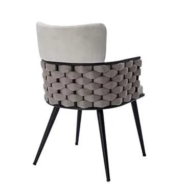 BFZ Mid-Century Modern Dining Chairs Set of 2, Handmade Woven Kitchen Chairs, Upholstered Velvet Dining Chairs with Metal Legs for Kitchen, Dining Room, Living Room