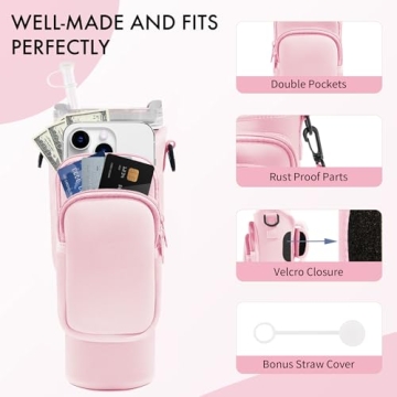 JEBEALUO Water Bottle Carrier Bag with Pockets for Phones