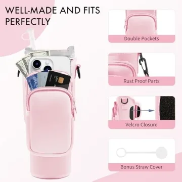JEBEALUO Water Bottle Carrier Bag with Pockets for Phones