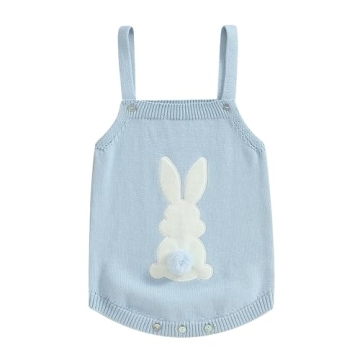 woshilaocai Baby Boy Girl Bunny Sweater Knit Sleeveless Easter Romper Toddler Jumpsuit Cute Outfit (...