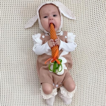 Cute woshilaocai Bunny Sleeveless Easter Romper for Infants