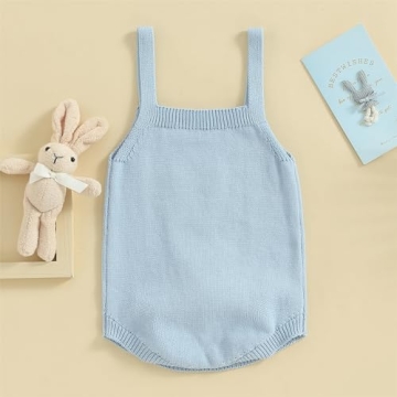Cute woshilaocai Bunny Sleeveless Easter Romper for Infants