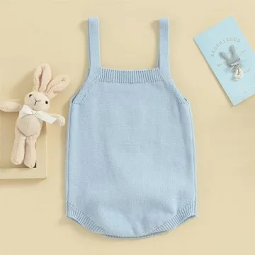 Cute woshilaocai Bunny Sleeveless Easter Romper for Infants