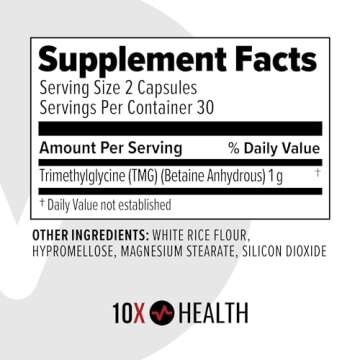 10X Health TMG Supplements - Trimethylglycine for Heart and Liver Support