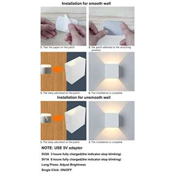 ZYI Indoor LED Wall Lamp with Touch Switch, Cordless Lamp Rechargeable USB Wall Sconce Lights Battery Powered Bedside Lamps for Bedroom Children's Room Corridor Stairwell (Black 2pack, 3000K)