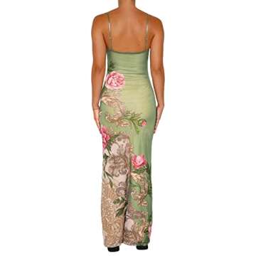 HOXIJIA Women Floral Print Spaghetti Strap Maxi Dress Backless Low Cut Summer Cocktail Prom Dress Y2...