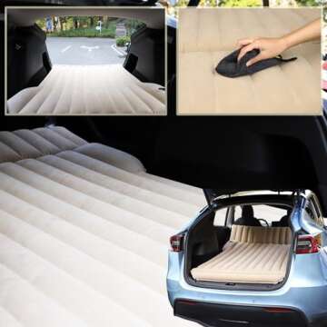 EVFITUS Car Air Mattress Bed Travel Inflatable Mattress SUV Back Seat Portable Beds for Adults Camping with Air Neck Pillow Compatible Tesla All 5 Seat Car