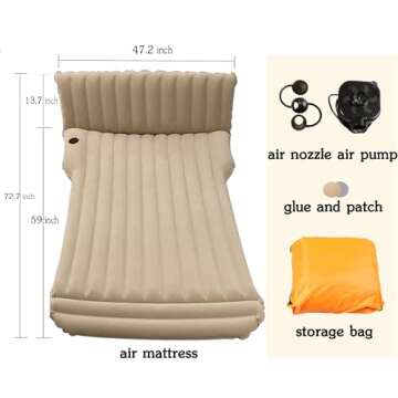 EVFITUS Car Air Mattress Bed Travel Inflatable Mattress SUV Back Seat Portable Beds for Adults Camping with Air Neck Pillow Compatible Tesla All 5 Seat Car