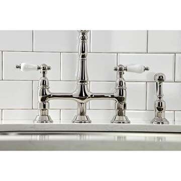 Kingston Brass KS1276PLBS Heritage Bridge Kitchen Faucet, 13.88 x 8.56 x 13.13, Polished Nickel
