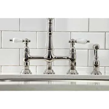 Kingston Brass KS1276PLBS Heritage Bridge Kitchen Faucet, 13.88 x 8.56 x 13.13, Polished Nickel