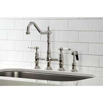 Kingston Brass KS1276PLBS Heritage Bridge Kitchen Faucet, 13.88 x 8.56 x 13.13, Polished Nickel