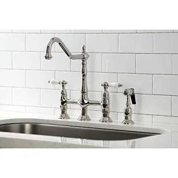 Kingston Brass KS1276PLBS Heritage Bridge Kitchen Faucet, 13.88 x 8.56 x 13.13, Polished Nickel