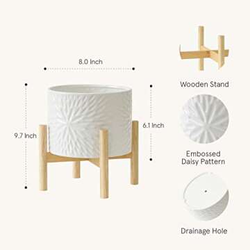 LA JOLIE MUSE White Planter with Stand,Mid Century Planters for Indoor Plants,Ceramic Plant Pot with...