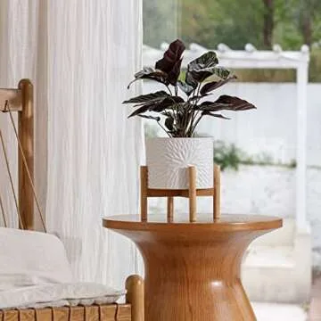 LA JOLIE MUSE White Planter with Stand,Mid Century Planters for Indoor Plants,Ceramic Plant Pot with Stand - 8 Inch Unique Modern Flower Pots Indoor with Drainage Holes