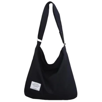 Covelin Women's Retro Large Size Canvas Shoulder Bag Hobo Crossbody Handbag Casual Tote Black