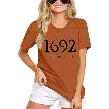 1692 They Missed One Shirt Women Halloween Salem Witch Tshirt Funny Letter Print Tees Casual Short S...