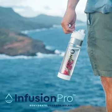 Infusion Pro 24 oz Fruit Infuser Water Bottle with Flavor Infuser and Flip Top Lid : Insulated Sleeve & Fruit Infused Water eBook : Bottom Loading Water Infuser for More Flavor : Unique Gift Idea