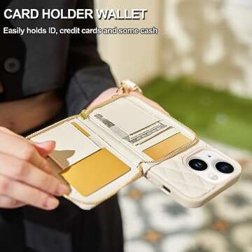 LAMEEKU Designed for iPhone 14 Plus Wallet Case, Case Wallet with Card Holder Quilted Leather Case with Crossbody Chain for Women RFID Shockproof Case Compatible with iPhone 14 Plus, 6.7 Inch-Beige