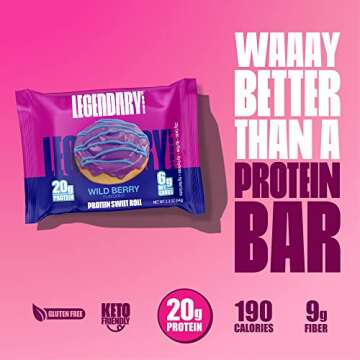 Legendary Foods High Protein - Berry Sweet Roll - 20g Protein Bar Alternative, Low Carb, Sugar Free, Gluten Free Keto Friendly Snack Bars, Healthy Wild Berry Flavored Protein Breakfast Rolls (10-pack)