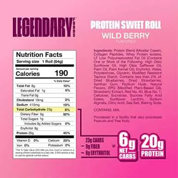 Legendary Foods High Protein - Berry Sweet Roll - 20g Protein Bar Alternative, Low Carb, Sugar Free, Gluten Free Keto Friendly Snack Bars, Healthy Wild Berry Flavored Protein Breakfast Rolls (10-pack)