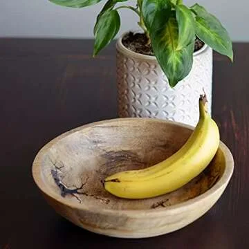 WHW Whole House Worlds Tree of Life Embellished Mango Wood Bowl, Handcrafted, Incised Details, Durable Lacquered Finish, 9.75 W x 2.75 H inches, 1.5 lbs