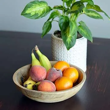 WHW Whole House Worlds Tree of Life Embellished Mango Wood Bowl, Handcrafted, Incised Details, Durable Lacquered Finish, 9.75 W x 2.75 H inches, 1.5 lbs