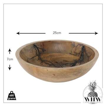WHW Whole House Worlds Tree of Life Embellished Mango Wood Bowl, Handcrafted, Incised Details, Durable Lacquered Finish, 9.75 W x 2.75 H inches, 1.5 lbs
